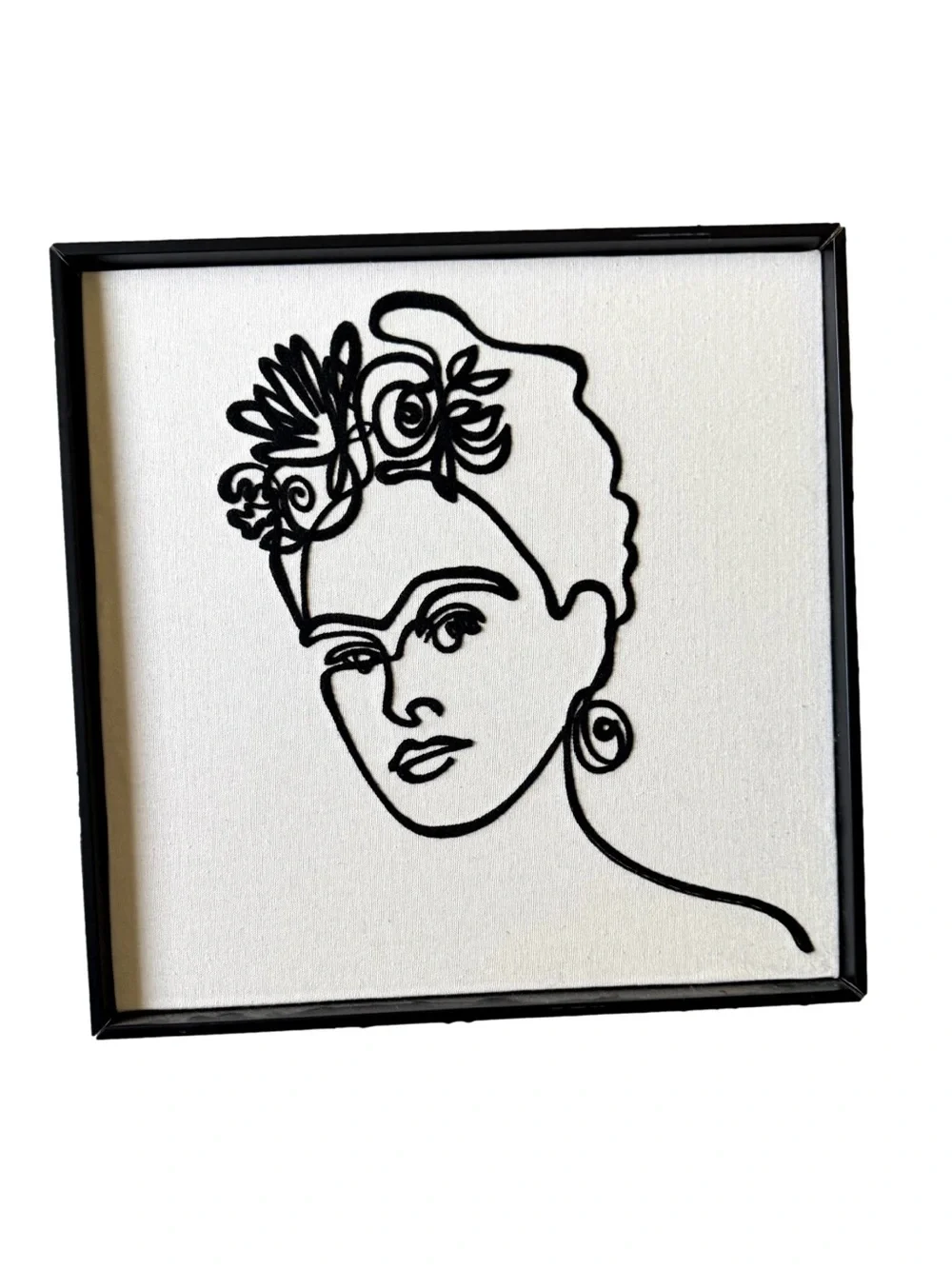 Vintage Black & White Frida Kahlo Crewel Needlepoint Framed Art
